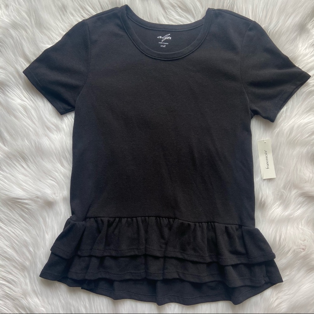 Francesca's Alya Black Chic Peplum Short Sleeve Women's Top